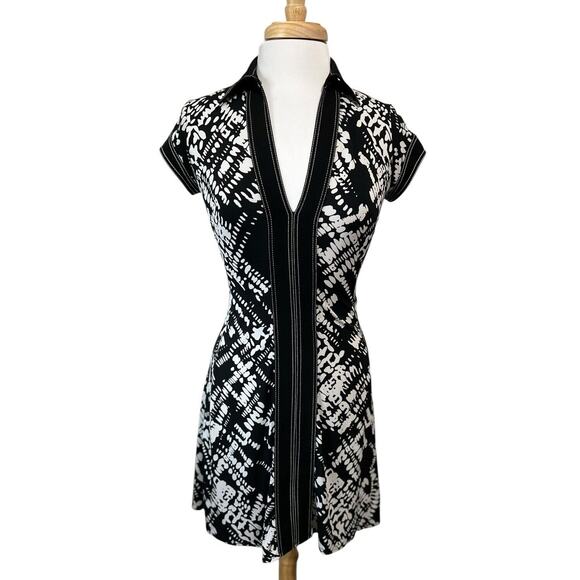Cache Black and White Sheath Dress with Notched Collar - Picture 1 of 7